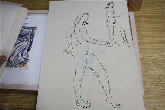 Peter Collins, twelve pen and ink on paper, Studies of female nudes, largest 35 x 25cm, unframed